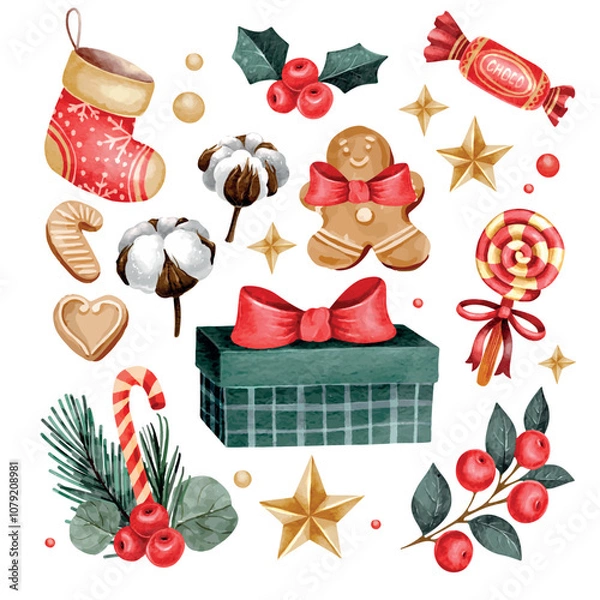Obraz Vector collection of watercolor Christmas elements