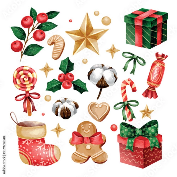 Obraz Vector collection of watercolor Christmas elements