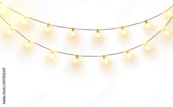 Fototapeta A string of Christmas lights on a white background, in a transparent PNG format, as a simple vector illustration.