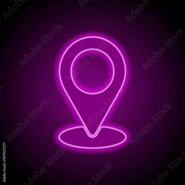 Fototapeta Location pointer simple icon vector. Flat design. Purple neon on black background