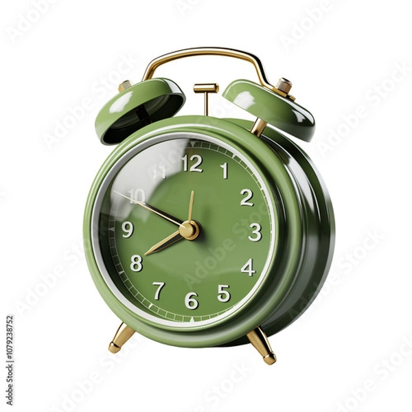 Fototapeta Green Alarm Clock Isolated On Transparent Background	