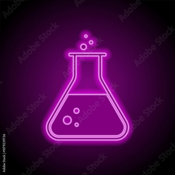 Fototapeta Flask simple icon vector. Flat design. Purple neon on black background