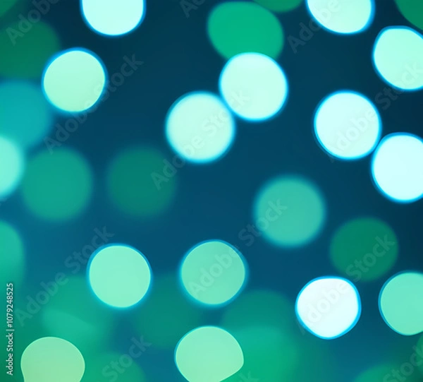 Obraz Green bokeh background with blue bokeh effect defocused lights on dark background.generative ai