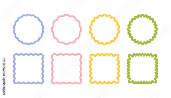 Fototapeta Wavy edges round and square frames set.