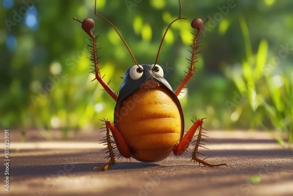 Fototapeta A cartoon cockroach attempting sit-ups, its antennae flailing with each rep, looking determined yet funny.
