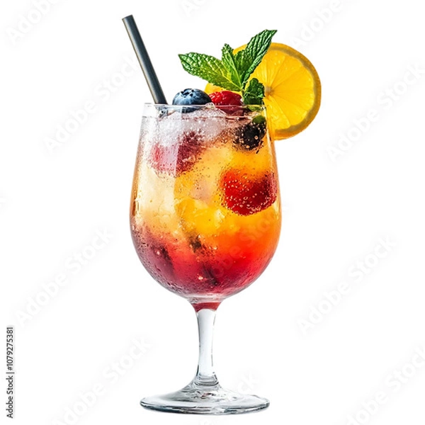 Obraz Fresh sparkling summer cocktail isolated on transparent background.