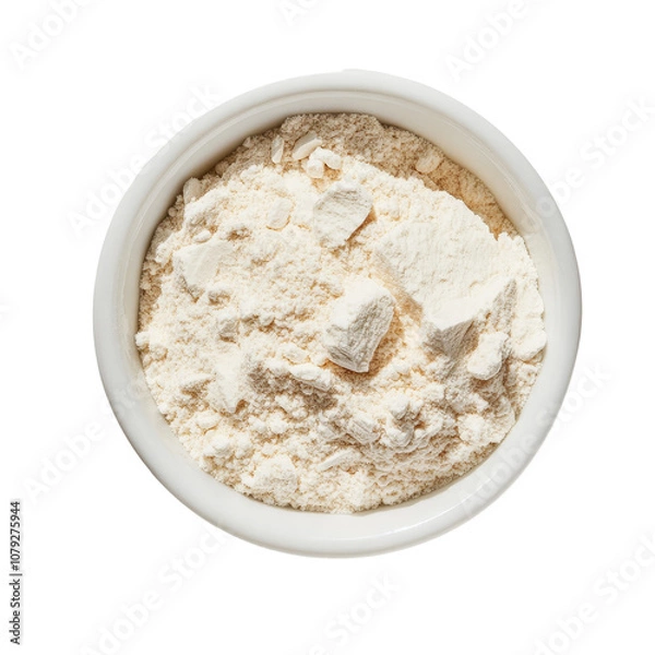 Fototapeta Whey protein powder in a transparent bowl on a clean surface ready for healthy recipes or shakes, whey protein in a bowl on transparent background