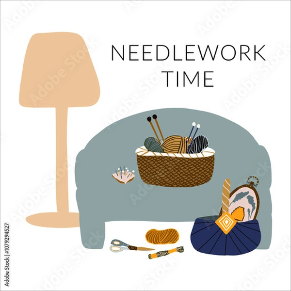 Obraz Needlework knit embroidery sofa lamp vector art