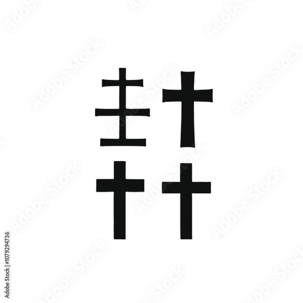 Fototapeta Four black Christian crosses of varying sizes and designs