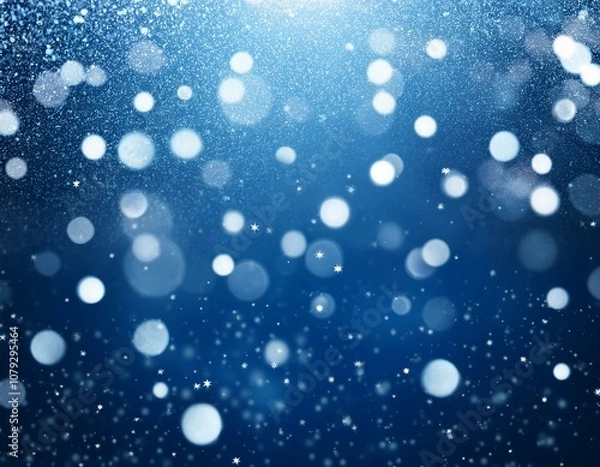 Fototapeta bokeh white lights and snowfall winter scene with deep blue background