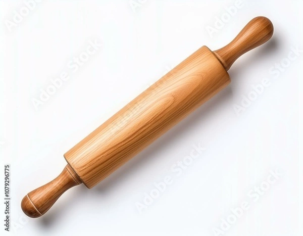 Fototapeta wooden rolling pin for dough isolated on white background top view