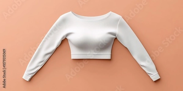 Fototapeta A Stylish White Cropped Long-Sleeve Top Displayed on a Soft Peach Backdrop, Perfectly Highlighting Its Modern Design and Fabric Texture, Ideal for Casual Wear on a Sunny Day