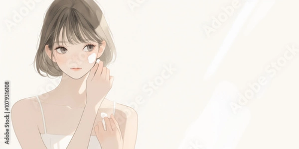 Obraz 保湿クリームを塗る女の子。水彩画。イラスト