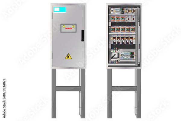 Fototapeta Electrical panel with magnetic contactor and voltage control relay