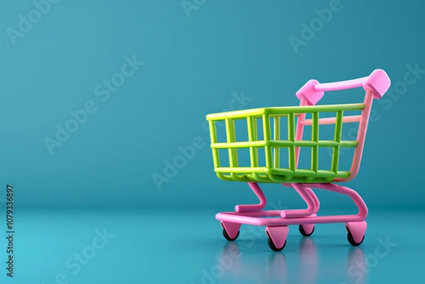 Fototapeta 3D Shopping Cart Icon with Reflective Surface Glow