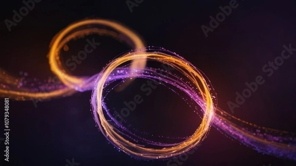 Fototapeta Abstract glowing circles in purple and orange on a black background.