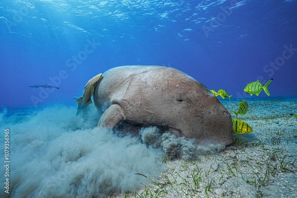 Fototapeta Dugong (sea cow) at Marsa Mubarak, Red Sea, Egypt