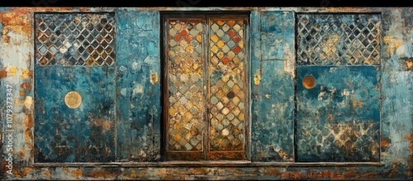 Fototapeta Front view of a textured wall with intricate patterns showcasing architectural details and design elements