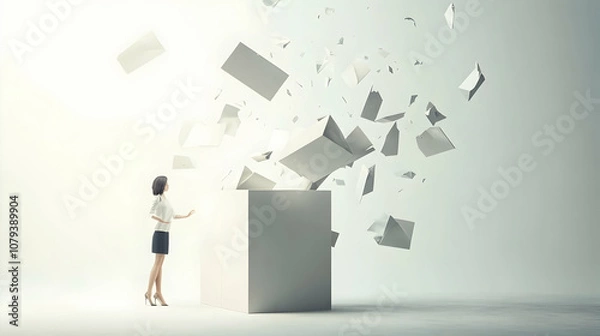 Fototapeta Out-of-the-box thinking concept with creative ideas breaking free in minimalist
