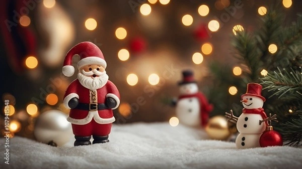 Fototapeta Merry Christmas wishes graphic design 2d and 3d illustration template. Merry Christmas images with snowmen and Santa Claus.