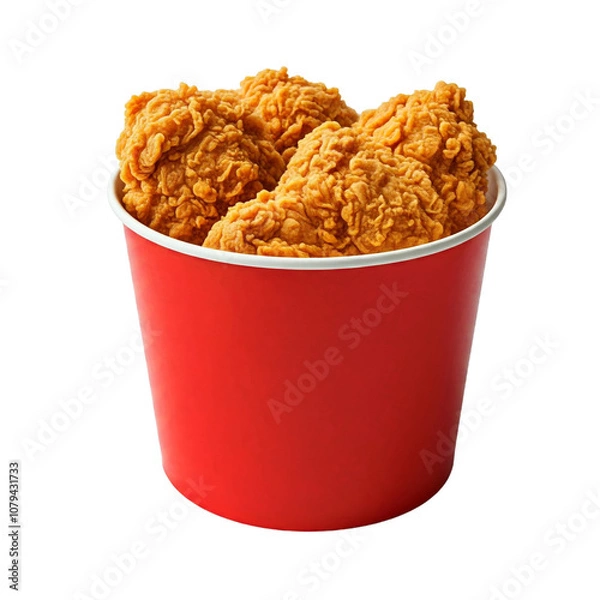 Fototapeta Variety of Isolated Red Buckets Filled with Fried Chicken Pieces