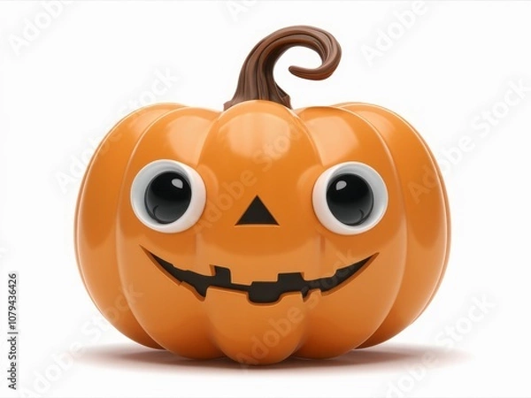 Fototapeta Smiling Pumpkin: A friendly and cheerful cartoon pumpkin with big eyes and a wide grin.  perfect for Halloween, fall, and autumn themes, bringing a touch of whimsy and warmth.  
