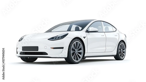 Fototapeta A sleek, modern electric car in white, showcasing its aerodynamic design and advanced features.