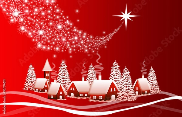 Fototapeta Red Christmas landscape