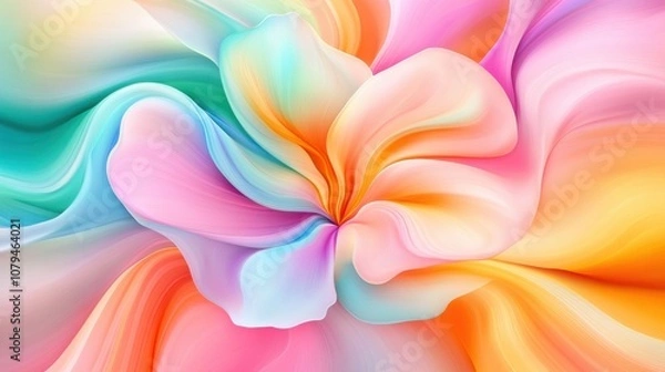 Fototapeta An abstract swirl of vibrant, fluid colors in pastel tones, creating a soft, blurred texture effect.