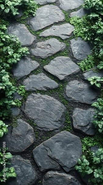 Obraz Stone pathway surrounded by lush greenery and plants.