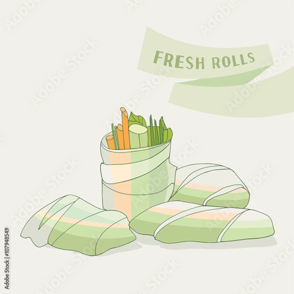 Obraz Spring rolls vector illustration. Asian, vegetarian dish.
