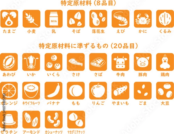 Fototapeta 食物アレルギー　28品目アイコンセット　1色