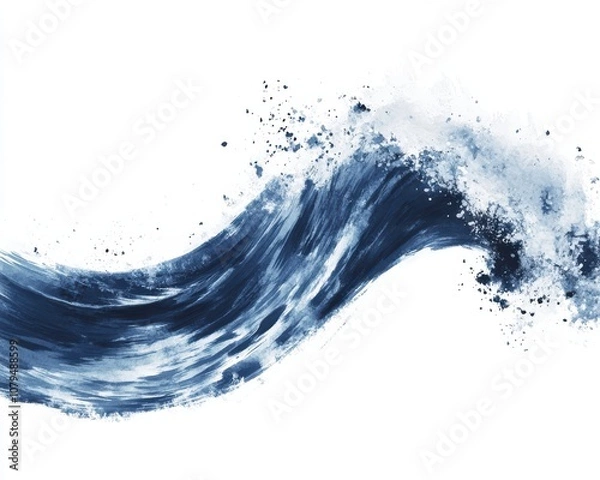 Fototapeta Flowing wave with splashes on a white isolated background.