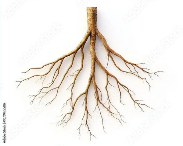 Fototapeta Tree roots displayed on white isolate background.