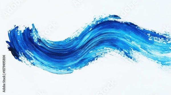 Fototapeta Vibrant blue paint stroke creating a wave effect on a white background.