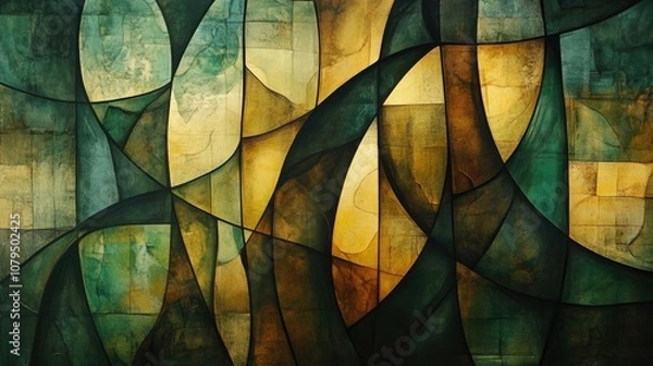 Fototapeta Abstract composition in green brown and yellow tones
