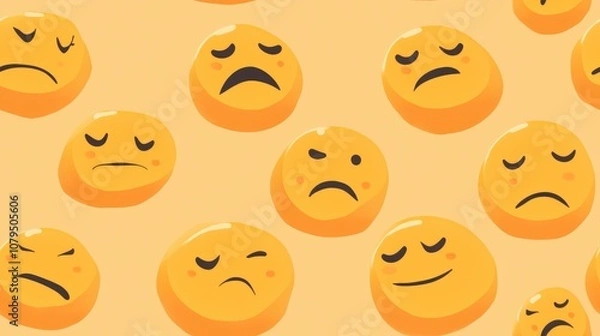 Fototapeta Unhappy emoji background featuring a pattern of frowning smile icons suitable for wallpaper or poster design