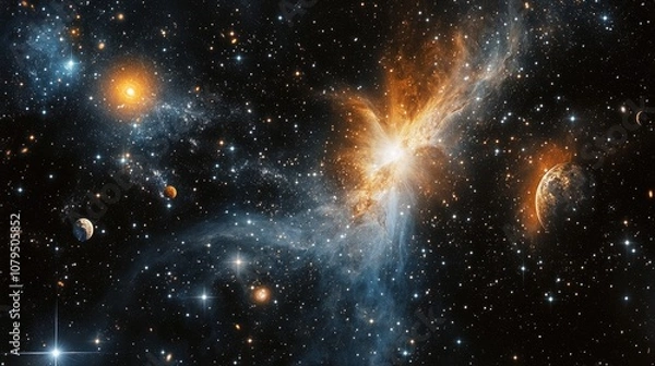 Fototapeta Celestial bodies including planets and nebulae in the universe