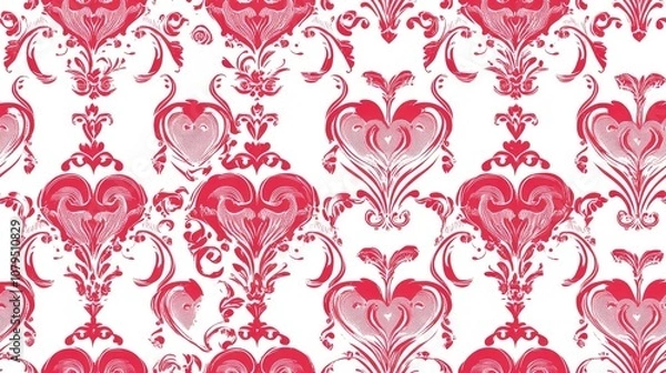 Fototapeta Vintage damask pattern featuring heart motifs