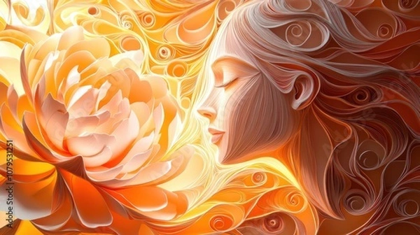 Fototapeta Spectral Peony: A Surreal Paper Quilling Fantasy