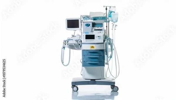 Fototapeta Anesthesia Machine on White Background Isolated. Full Shot of Medical Devices.