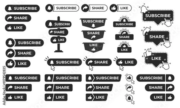 Fototapeta Subscribe, Share and Like Buttons Vector Set Illustration for Social Media