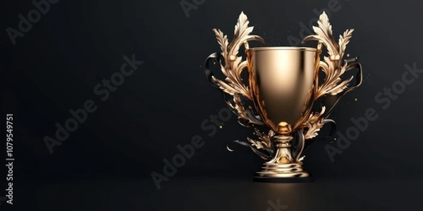 Fototapeta Celebrating champion golden trophy award ceremony studio setting digital artwork elegant background focus on success