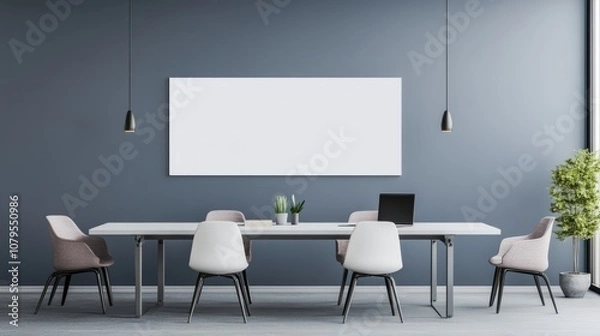 Fototapeta Modern office with blank wall for mockup template. 3D Rendering 