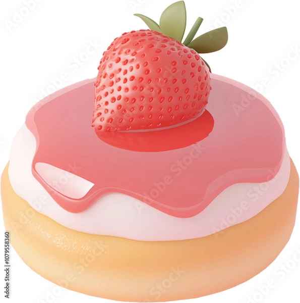 Fototapeta Delicious strawberry frosted donut with creamy filling and fresh fruit topping on a simple white background