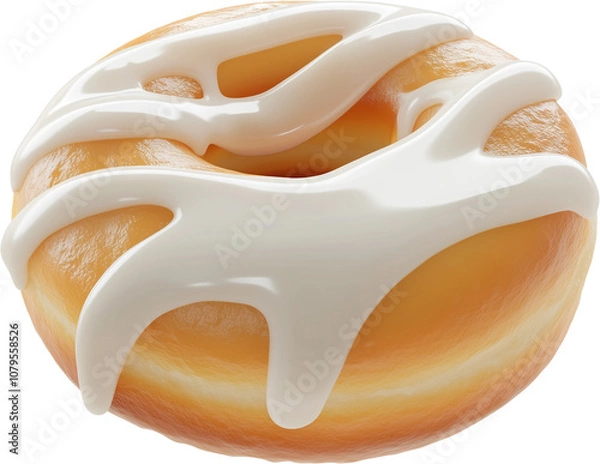 Fototapeta Delicious glazed donut topped with creamy icing, showcasing its fluffy texture and enticing sweetness in a close-up view