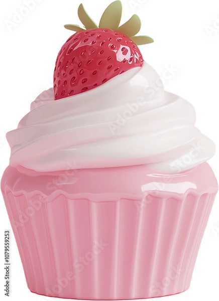 Fototapeta A charming cupcake with cream frosting and a fresh strawberry topping
