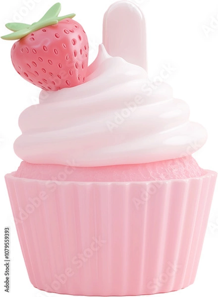 Fototapeta A charming cupcake with cream frosting and a fresh strawberry topping