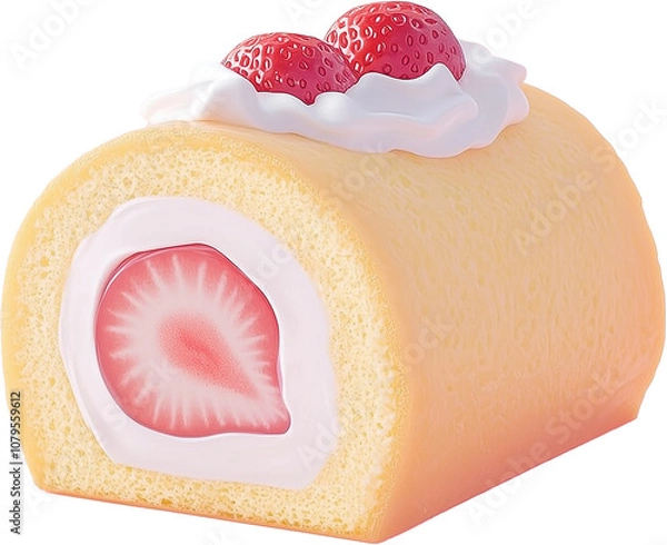 Fototapeta strawberry and cream roll cake