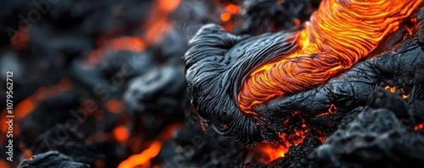 Obraz Molten lava flow over rocky terrain, capturing nature's raw power and beauty.